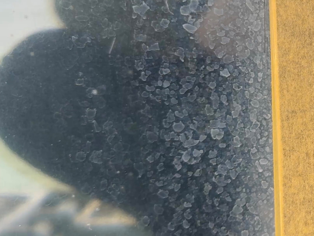 白く曇った塩害のガラスの研磨前