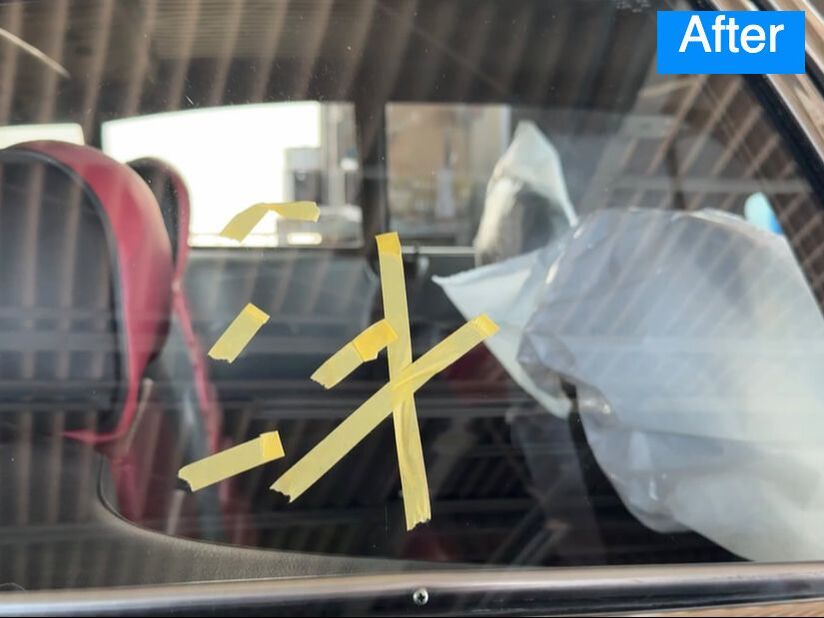 旧車のランボルギーニのサイドガラスの傷消し研磨After 